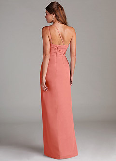 Azazie Eren Vestidos de damas de honor Vestido de Rosa Salmón de Gasa de Corte Recto con Hombro unilateral image7