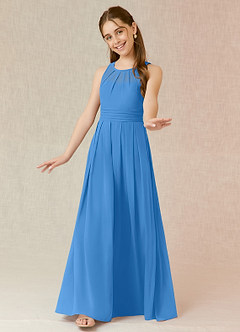 Azazie Bibiane Junior Abito A-Line in Chiffon Plissettato Blue Jay image4