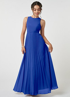Azazie Lindie Junior Robe Trapèze en Mousseline de soie Plissée Bleu Roi image1