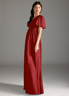 Azazie Verna Maternity Bridesmaid Dresses A-Line Ruched Stretch Satin Floor-Length Dress image7