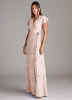 Azazie Ling Bridesmaid Dresses Blushing Pink A-Line Pleated Floral Burnout Dress image5