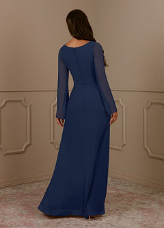 Azazie Belinda Mother of the Bride Dresses Dark Navy A-Line V-Neck Pleated Chiffon Dress image2