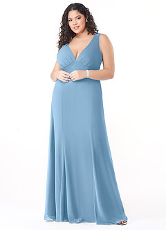 Azazie Christiana Bridesmaid Dresses Steel Blue A-Line V-Neck Pleated Chiffon Dress image7
