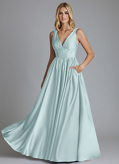 Azazie Delmie Robes de demoiselle d'honneur Robe Trapèze en Satin extensible Corset Brume image6