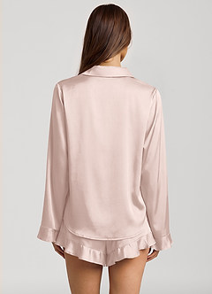 front Pyjamasset med långa ärmar och volang i satin