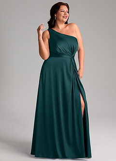 Azazie Brooke Bridesmaid Dresses Pine A-Line One Shoulder Stretch Satin Dress image11