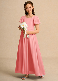 Azazie Lilia Junior Formal Flower Girl Klänningar Klä A-Linje i Chiffong med ärmar image3