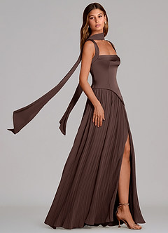 Azazie Stephanie Bridesmaid Dresses Ganache A-Line Pleated Stretch Satin Dress image3