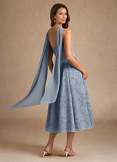 Azazie Lorain vestidos de madre de la novia Vestido de Azul Polvoriento de Devorado Floral de Corte En A con Plisado image6