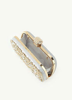 front Crystal And Rhinestone Embellished Clutch Bag