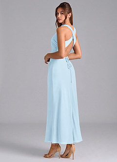 Azazie Evadne Bridesmaid Dresses Sky Blue Sheath Pleated Chiffon Dress image2
