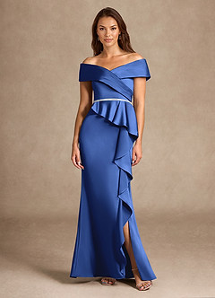 Azazie Dareia Mother of the Bride Dresses Royal Blue Mermaid Off the Shoulder Stretch Satin Dress image3