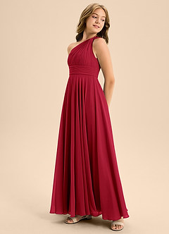 Azazie Charlize Junior Scarlet A-Line Pleated Chiffon Dress image4