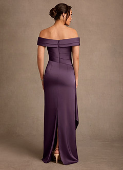 Azazie Beah Mother of the Bride Dresses Plum Sheath Off the Shoulder Stretch Satin Dress image3