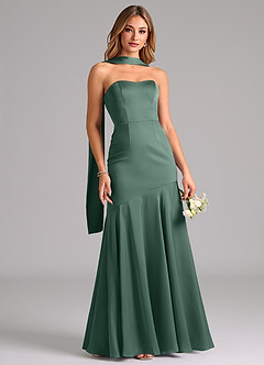 Azazie Shiloh Bridesmaid Dresses Eucalyptus Mermaid Strapless Stretch Satin Convertible Dress image5