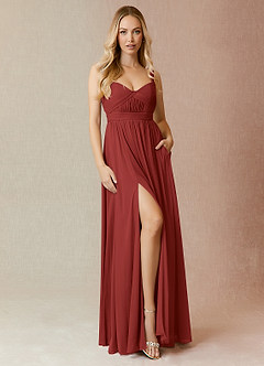 Azazie Reniya Bridesmaid Dresses Rust A-Line Pleated Mesh Convertible Dress image4