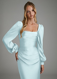 Azazie Brianna Brautjungfernkleider Meerjungfrau-Linie Korsett Stretch-Satin Kleid Wolke Blau image3