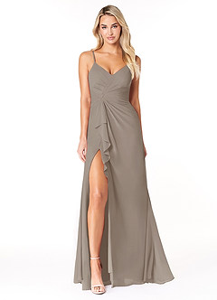 Azazie Emerald Bridesmaid Dresses Taupe A-Line Ruffled Chiffon Dress image4
