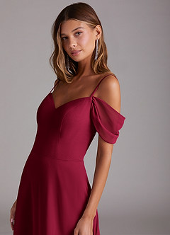 Azazie Marley Bridesmaid Dresses Burgundy A-Line Off the Shoulder Chiffon Convertible Dress image8