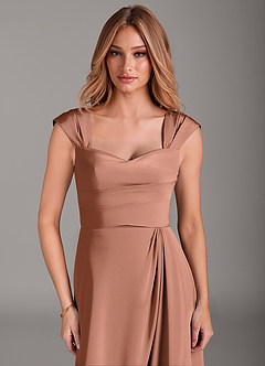 Azazie Laila Bridesmaid Dresses Bronzer A-Line Pleated Stretch Satin Dress image5