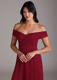 Azazie Lamara Bridesmaid Dresses Burgundy Off the Shoulder Chiffon Convertible Jumpsuit image7