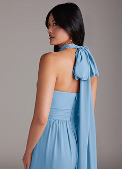 Azazie Lamara Robes à essayer chez vous Combinaison Convertible en Mousseline de soie Épaule décolletée Bleu Poussiéreux image11