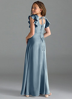 Azazie Bondi Junior Dusty Blue A-Line Side Slit Stretch Satin Dress image5