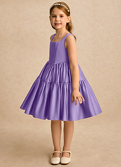 Azazie Myla Blumenmädchenkleider A-Linie Plissee Matte Satin Kleid Tahiti image5