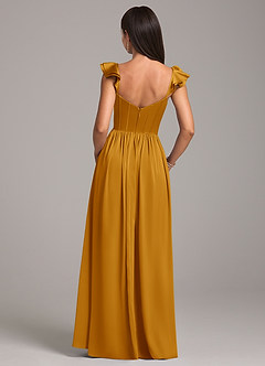 Azazie Denisse Bridesmaid Dresses Butterscotch A-Line Ruched Stretch Satin Dress image2