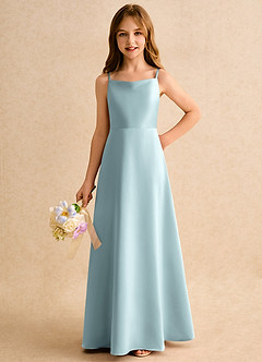 Azazie Joella Girls Formal Flower Girl Dresses Mist A-Line Pleated Matte Satin Dress image6