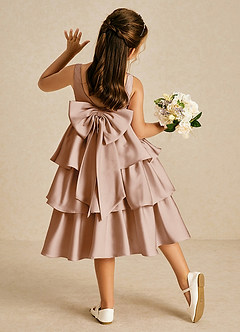 Azazie Margery Flower Girl Dresses English Rose A-Line Bow Stretch Satin Dress image1