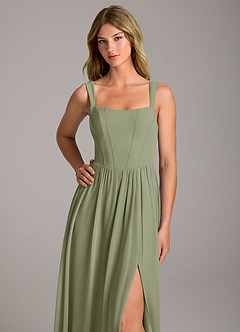 Azazie Rosaline Bridesmaid Dresses Pistachio A-Line Side Slit Chiffon Dress image2
