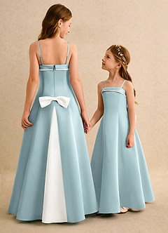 Azazie Izel Girls Formal vestidos de niña de las flores Vestido de Marfil Neblina de Satin Mate de Corte en A con Plisado image1
