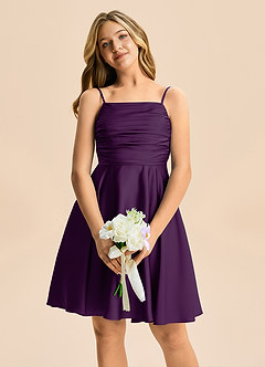 Azazie Miko Junior Vestido de Uva de Satén Elástico de Corte en A con Plisado image6