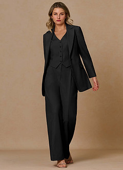 front Margaret Black Cotton Linen Blend 3-Piece Suit