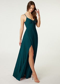 Azazie Minie Bridesmaid Dresses Pine A-Line Bow Chiffon Dress image1