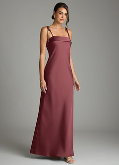 Azazie Ellia Bridesmaid Dresses Merlot Sheath Bow Stretch Satin Dress image3