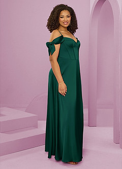 Barbie ♥ Azazie Jurken voor bruidsmeisjes Jurk van Stretch Satijn met A-Lijn Off the Shoulder Smaragd image12