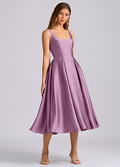 Azazie Amalie Bridesmaid Dresses Wisteria A-Line Pleated Stretch Satin Dress image1