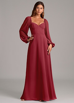 Azazie Annistyn Bridesmaid Dresses Pomegranate A-Line Long Sleeve Chiffon Dress image5