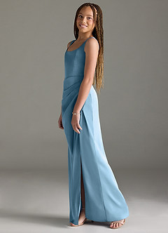 Azazie Mero Junior Steel Blue Mermaid Pleated Stretch Satin Dress image4