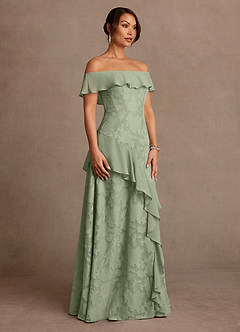 Azazie Marina Mother of the Bride Dresses Agave A-Line Off the Shoulder Floral Burnout Dress image3