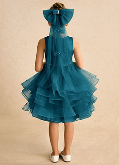 Azazie Tinie Flower Girl Dresses Ink Blue Ball-Gown Bow Tulle Dress image6