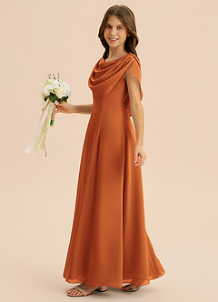 Azazie Lambie Junior Cinnamon A-Line Pleated Chiffon Dress image4