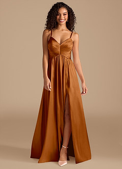 Azazie Alia Brautjungfernkleider A-Linie Plissee Metallischer Satin Kleid Kupfer image8