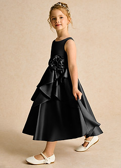 Azazie Hermia Flower Girl Dresses Black A-Line Sleeveless Matte Satin Dress image4