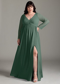 Azazie Teton Maternity Bridesmaid Dresses A-Line Long Sleeve Chiffon Floor-Length Dress image7