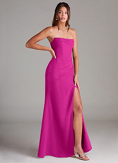 Azazie Leonis Vestidos de damas de honor Vestido de Fucsia de Gasa de Corte Recto Convertible con Sin tirantes image7