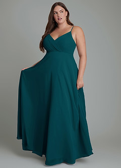 Azazie Amani Abiti da Damigella Abito A-Line in Chiffon Plissettato Pino image7
