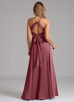 Azazie Evalleen Robes de demoiselle d'honneur Robe Trapèze en Satin extensible Plissée Rose Du Désert image6